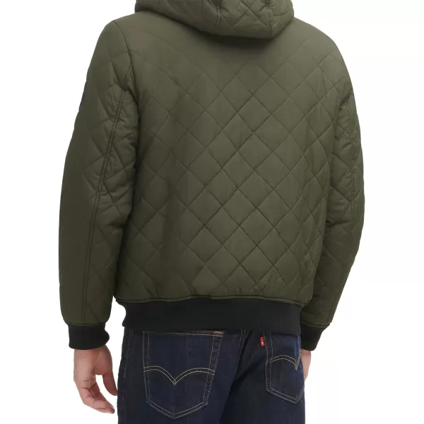 Levis Mens Diamond Quilted Sherpa Lined Bomber JacketOliveBlack