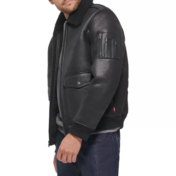 Levis Mens Faux Leather Aviator Bomber Jacket Regular  Big  Tall SizesBlack Faux Shearling