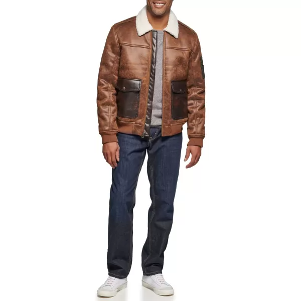 Levis Mens Faux Leather Aviator Bomber Jacket Regular  Big  Tall SizesBrown