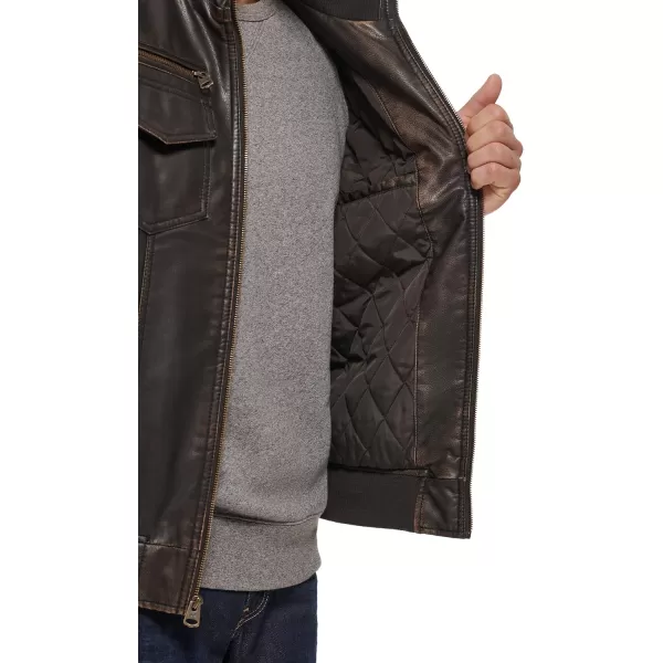 Levis Mens Faux Leather Aviator Bomber Jacket Regular amp Big amp Tall SizesDark Brown Quilted