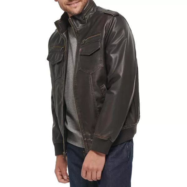 Levis Mens Faux Leather Aviator Bomber Jacket Regular amp Big amp Tall SizesDark Brown Quilted