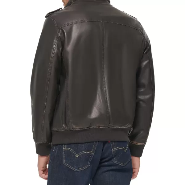 Levis Mens Faux Leather Aviator Bomber Jacket Regular amp Big amp Tall SizesDark Brown Quilted