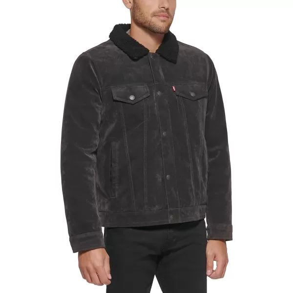 Levis Mens Faux Leather Classic Trucker JacketCharcoal Faux Suede Sherpa