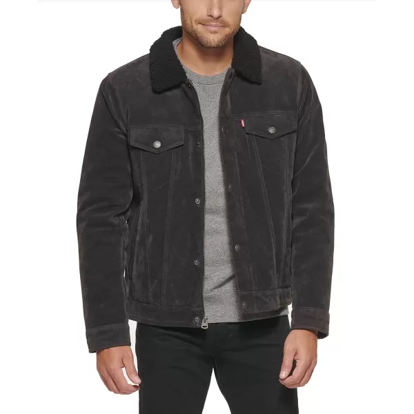 Levis Mens Faux Leather Classic Trucker JacketCharcoal Faux Suede Sherpa