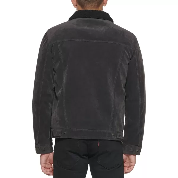 Levis Mens Faux Leather Classic Trucker JacketCharcoal Faux Suede Sherpa