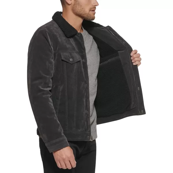 Levis Mens Faux Leather Classic Trucker JacketCharcoal Faux Suede Sherpa