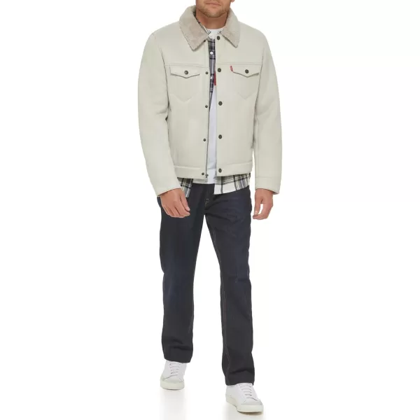 Levis Mens Faux Leather Classic Trucker JacketCream Faux Shearling