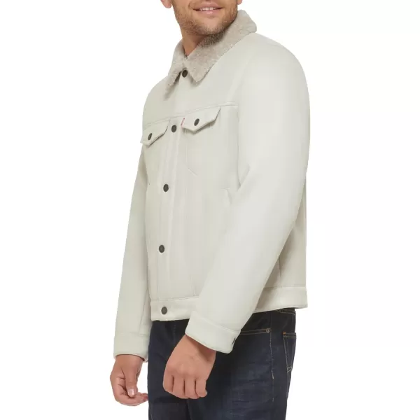 Levis Mens Faux Leather Classic Trucker JacketCream Faux Shearling