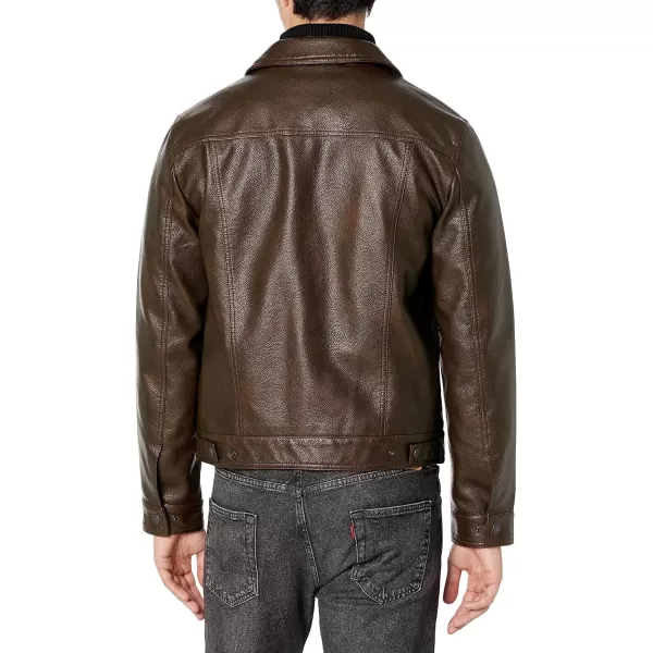 Levis Mens Faux Leather Classic Trucker JacketGrainy Cow Brown