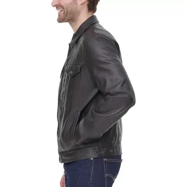 Levis Mens Faux Leather Classic Trucker JacketNew Dark Brown