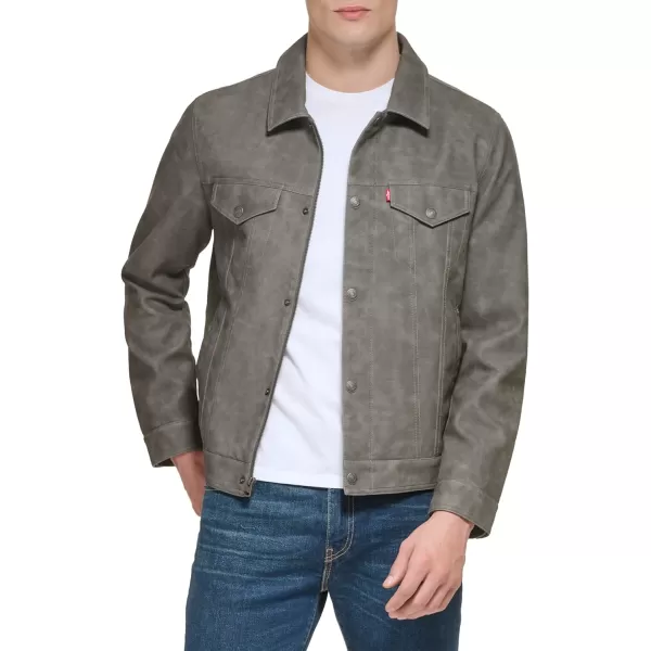 Levis Mens Faux Leather Classic Trucker JacketNew Light Grey