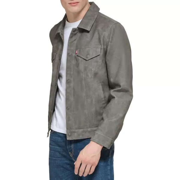 Levis Mens Faux Leather Classic Trucker JacketNew Light Grey