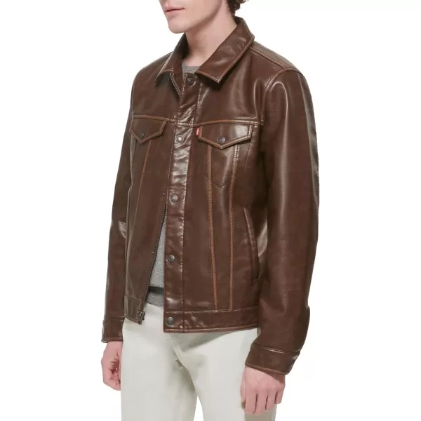 Levis Mens Faux Leather Classic Trucker JacketNew Saddle