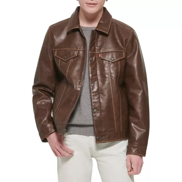 Levis Mens Faux Leather Classic Trucker JacketNew Saddle