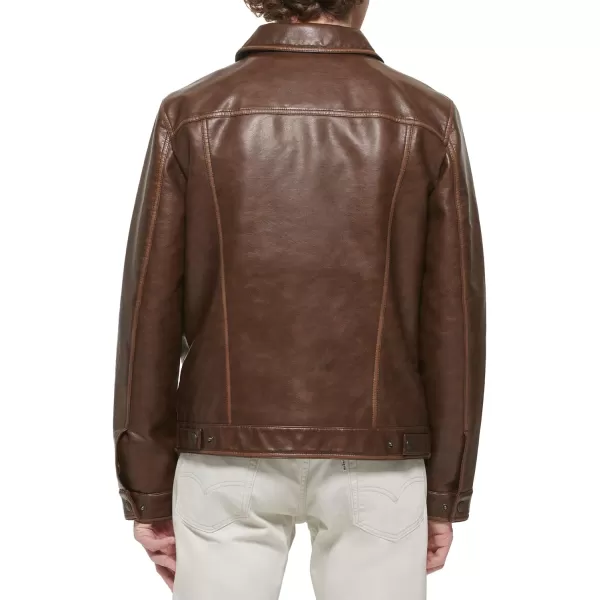 Levis Mens Faux Leather Classic Trucker JacketNew Saddle