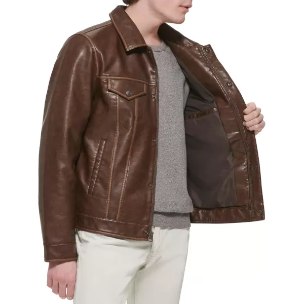 Levis Mens Faux Leather Classic Trucker JacketNew Saddle