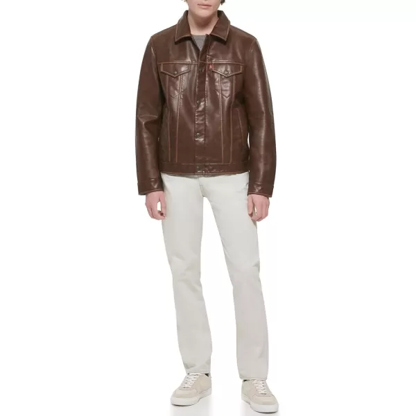Levis Mens Faux Leather Classic Trucker JacketNew Saddle