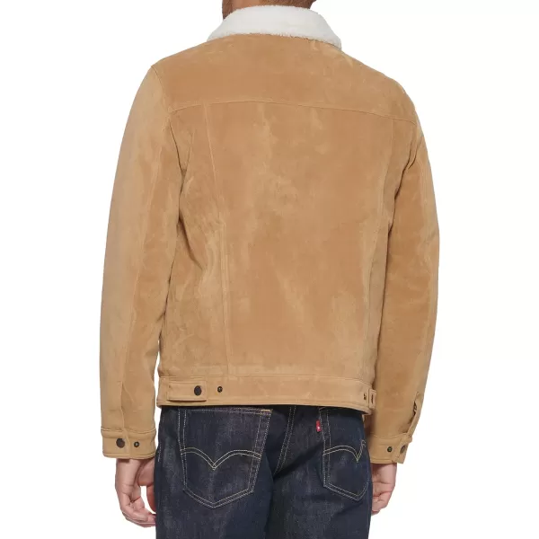 Levis Mens Faux Leather Classic Trucker JacketTan Faux Suede Sherpa