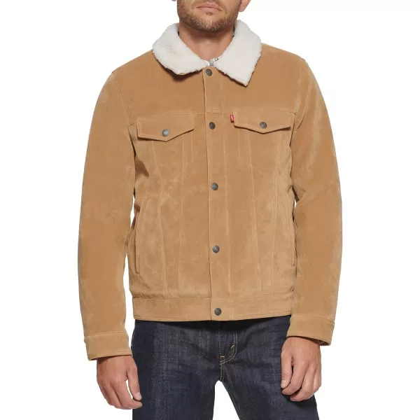 Levis Mens Faux Leather Classic Trucker JacketTan Faux Suede Sherpa