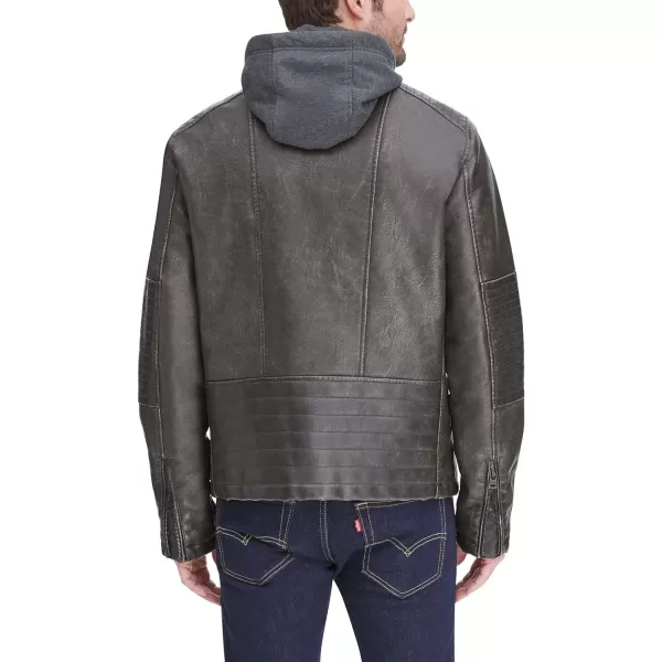 Levis Mens Faux Leather Hooded Racer JacketStandard Deep Brown