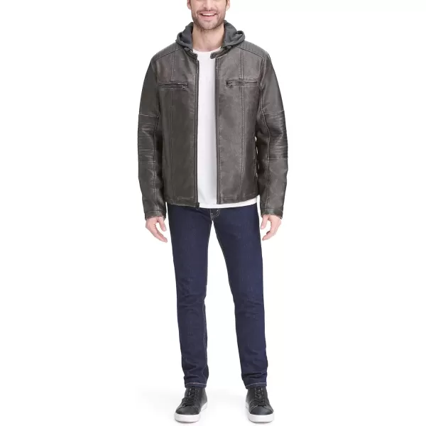 Levis Mens Faux Leather Hooded Racer JacketStandard Deep Brown