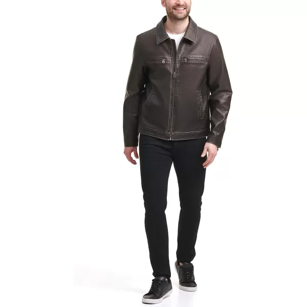 Levis Mens Faux Leather Laydown Collar Racer JacketDark Brown