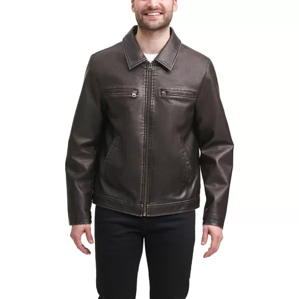 Levis Mens Faux Leather Laydown Collar Racer JacketDark Brown