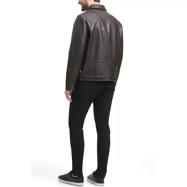 Levis Mens Faux Leather Laydown Collar Racer JacketDark Brown