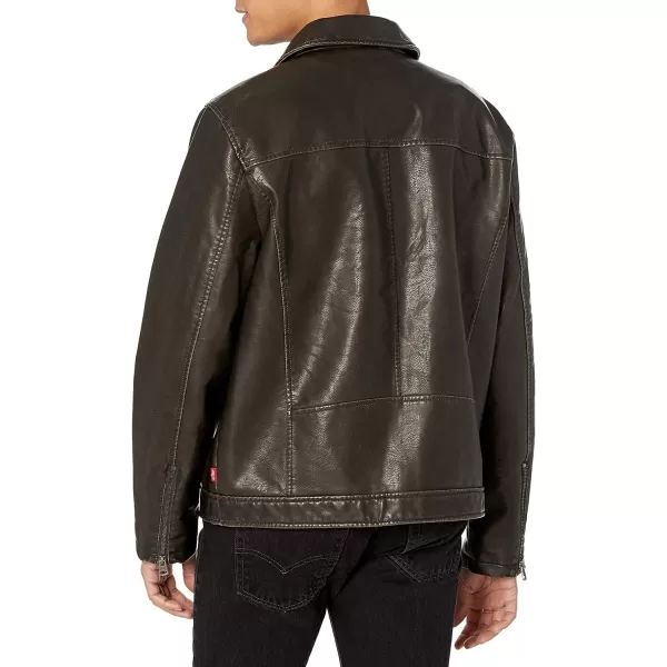 Levis Mens Faux Leather Laydown Collar Racer JacketDark Brown