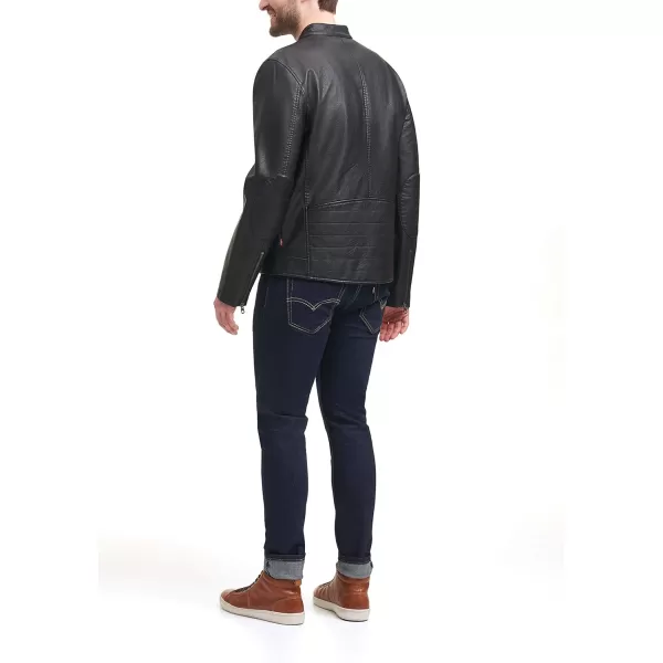 Levis Mens Faux Leather Motorcycle JacketBlack Asymmetrical