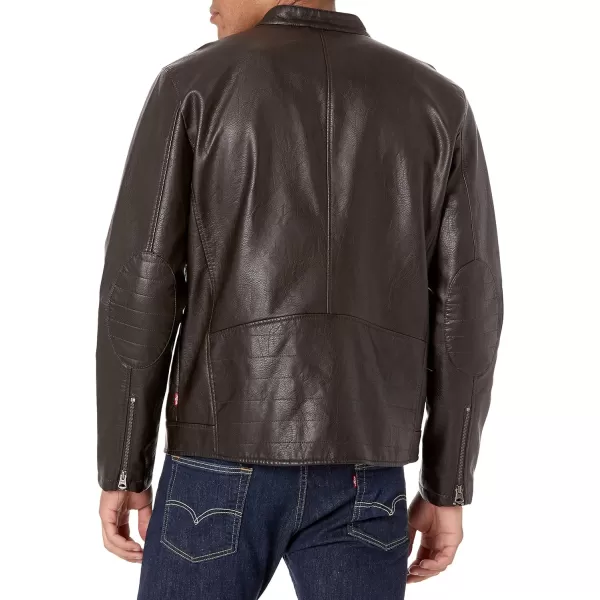 Levis Mens Faux Leather Motorcycle JacketDark Brown Asymmetrical