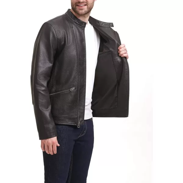 Levis Mens Faux Leather Motorcycle JacketDark Brown Asymmetrical