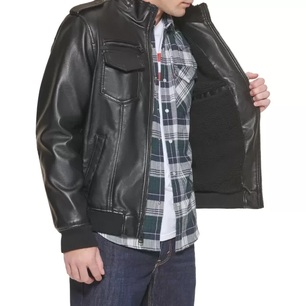 Levis Mens Faux Leather Sherpa Aviator Bomber Jacket Regular amp Big amp Tall SizesBlack
