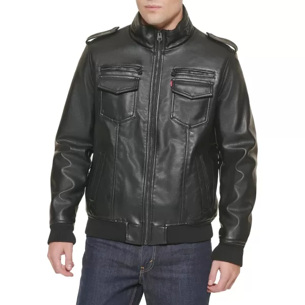 Levis Mens Faux Leather Sherpa Aviator Bomber Jacket Regular amp Big amp Tall SizesBlack