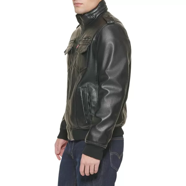 Levis Mens Faux Leather Sherpa Aviator Bomber Jacket Regular amp Big amp Tall SizesBlack