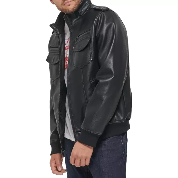 Levis Mens Faux Leather Sherpa Aviator Bomber Jacket Regular amp Big amp Tall SizesDark Black