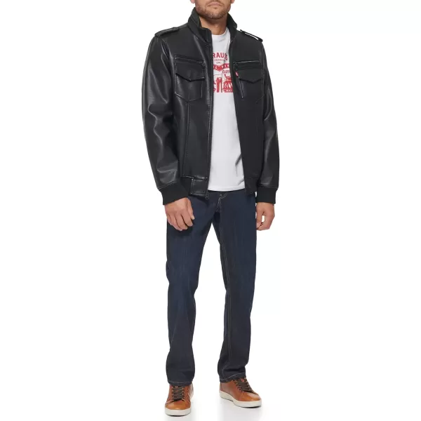 Levis Mens Faux Leather Sherpa Aviator Bomber Jacket Regular amp Big amp Tall SizesDark Black