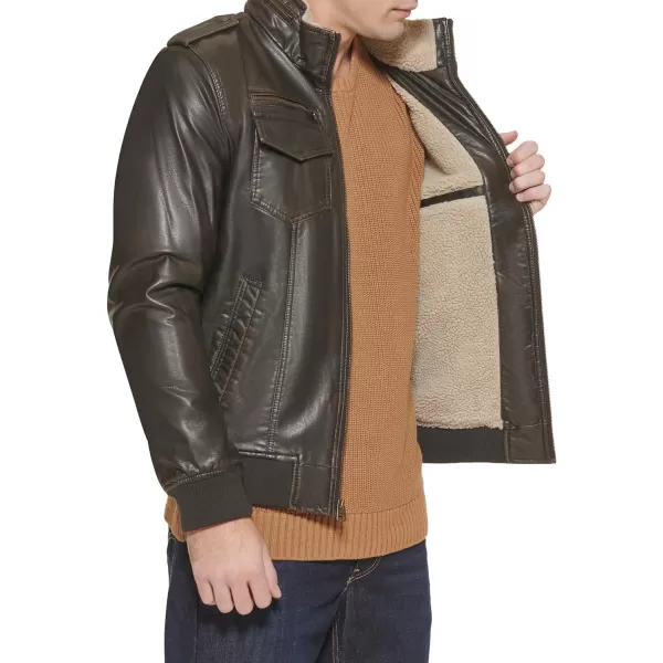 Levis Mens Faux Leather Sherpa Aviator Bomber Jacket Regular amp Big amp Tall SizesDark Brown