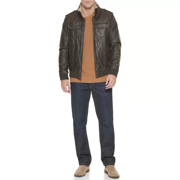Levis Mens Faux Leather Sherpa Aviator Bomber Jacket Regular amp Big amp Tall SizesDark Brown