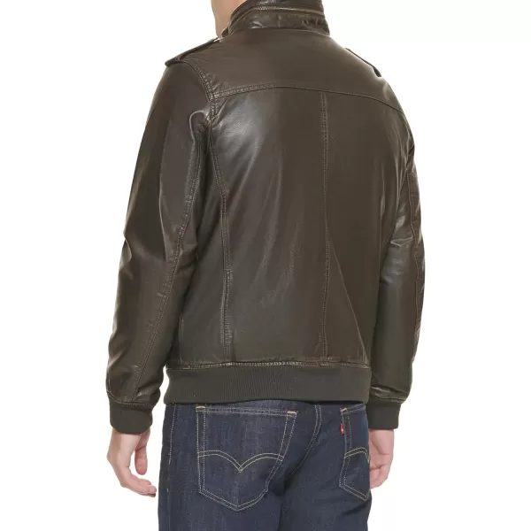 Levis Mens Faux Leather Sherpa Aviator Bomber Jacket Regular amp Big amp Tall SizesDark Brown
