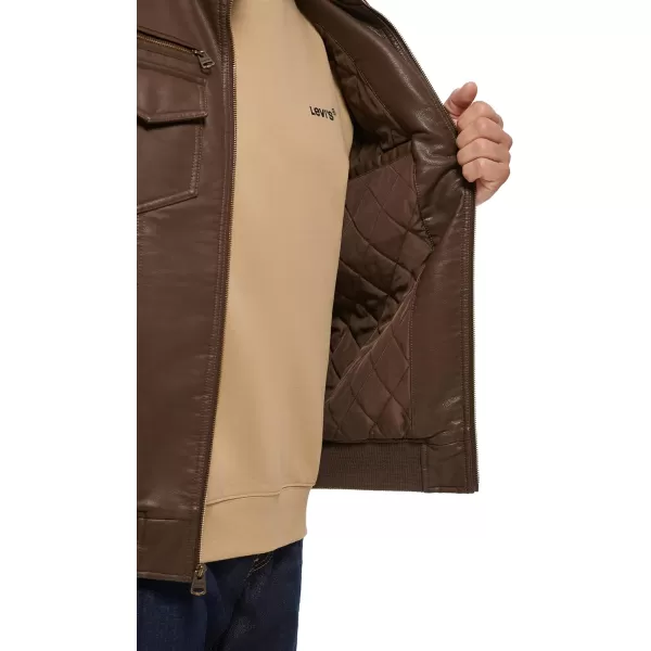 Levis Mens Faux Leather Sherpa Aviator Bomber Jacket Regular amp Big amp Tall SizesDark Earth