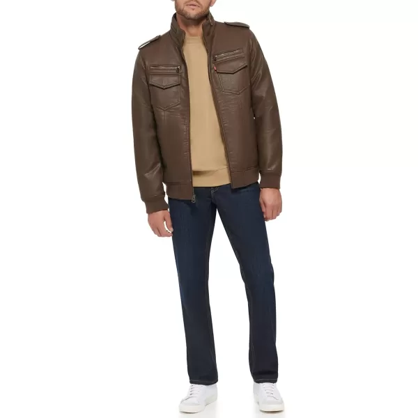 Levis Mens Faux Leather Sherpa Aviator Bomber Jacket Regular amp Big amp Tall SizesDark Earth