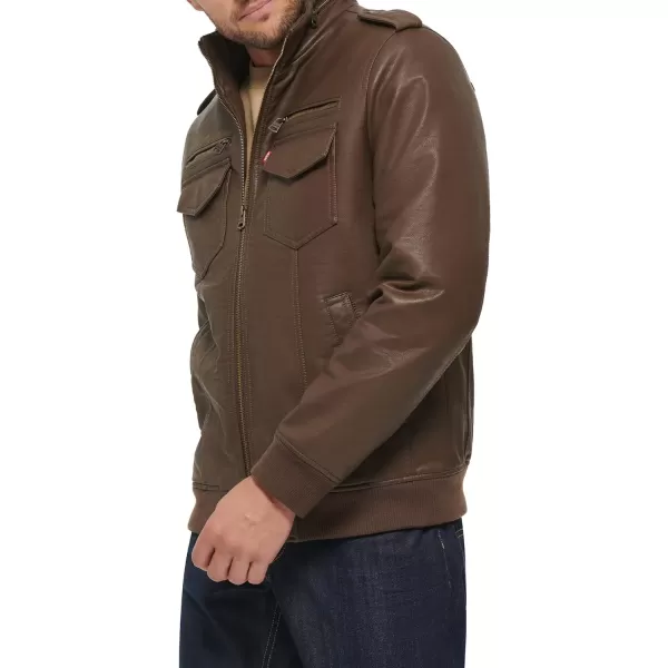 Levis Mens Faux Leather Sherpa Aviator Bomber Jacket Regular amp Big amp Tall SizesDark Earth