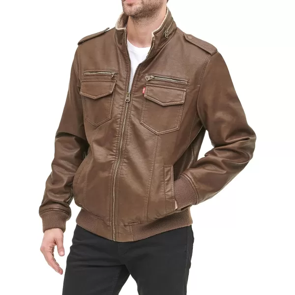 Levis Mens Faux Leather Sherpa Aviator Bomber Jacket Regular amp Big amp Tall SizesDeep Earth