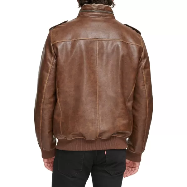 Levis Mens Faux Leather Sherpa Aviator Bomber Jacket Regular amp Big amp Tall SizesSaddle Brown
