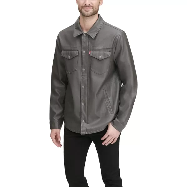 Levis Mens Faux Leather Shirt JacketCharcoal