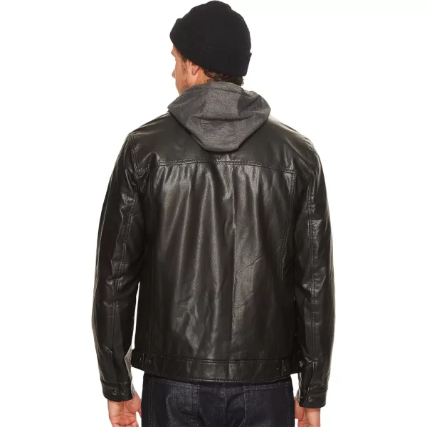 Levis Mens Faux Leather Trucker Hoody with Sherpa Lining Regular and Big and Tall SizesStandard Black