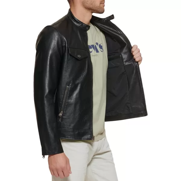 Levis Mens Faux Leather Trucker Racer JacketBlack