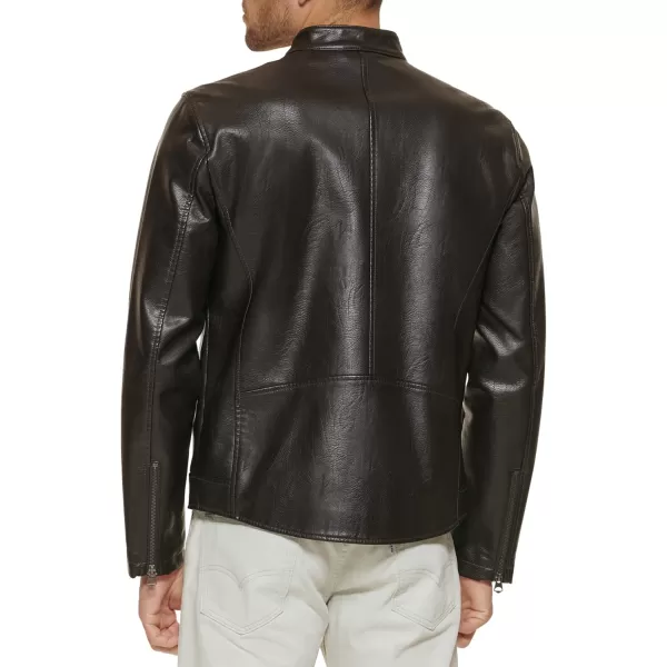 Levis Mens Faux Leather Trucker Racer JacketDark Brown