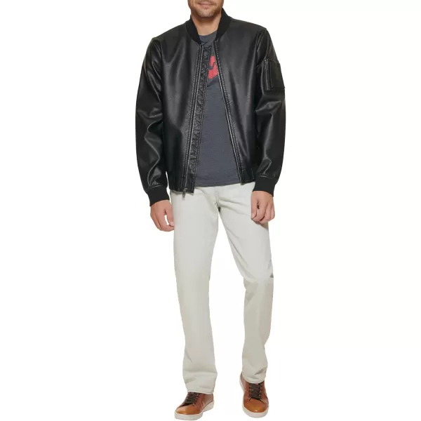 Levis Mens Faux Leather Varsity Bomber JacketBlack